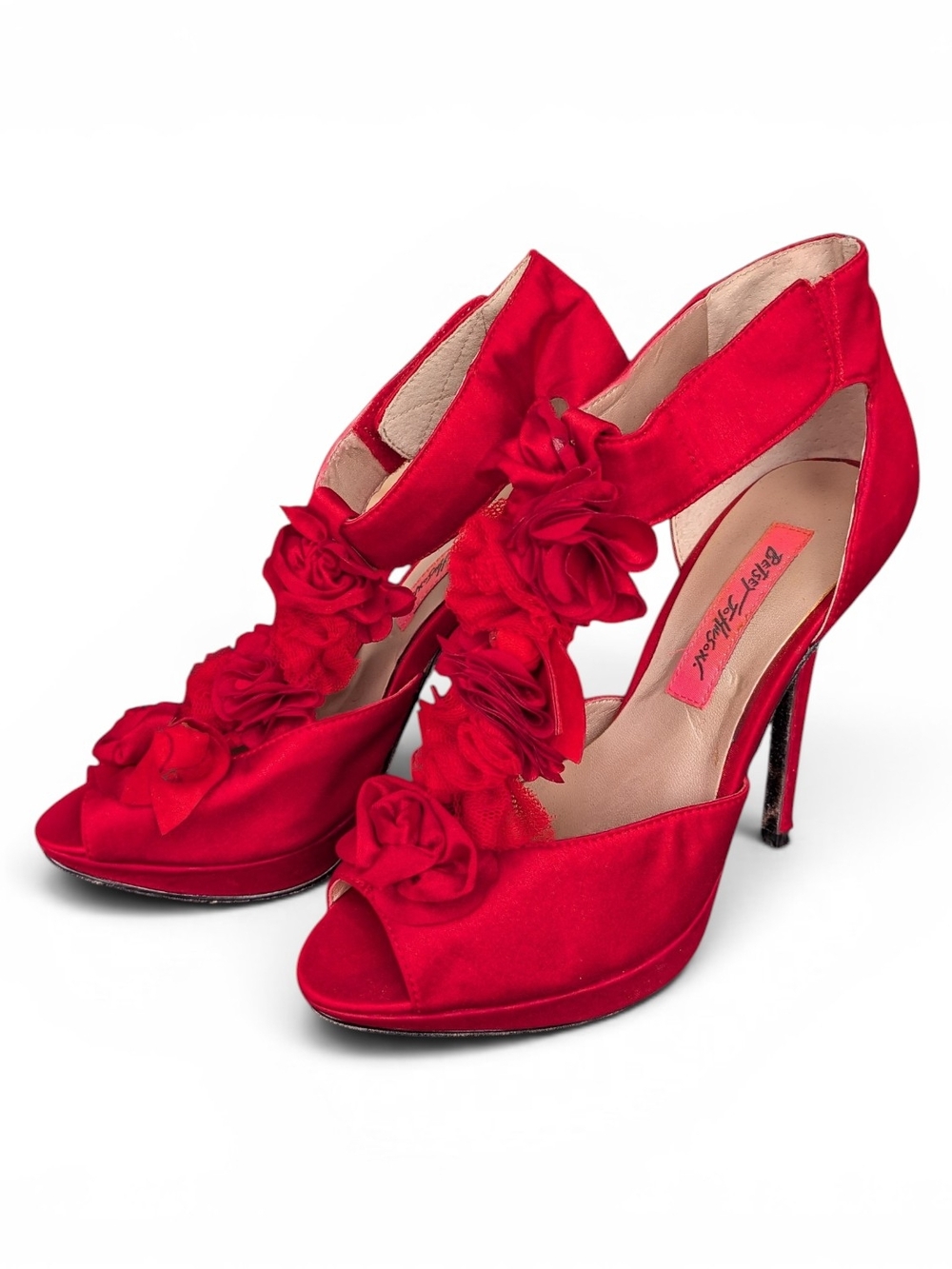 Betsey Johnson Red Floral Peep-Toe Heels